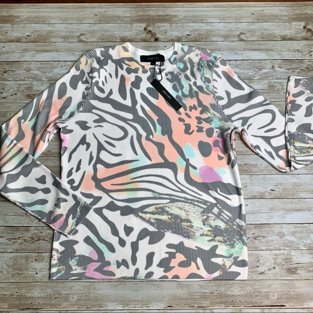 Chee-Cho NWT Knit Top multi color animal print long sleeve very soft XL